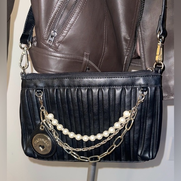 Cafe Noir Faux Leather Y2K Retro Pleated Crossbody/Clutch Handbag *Minor Flaws* - Picture 3 of 11